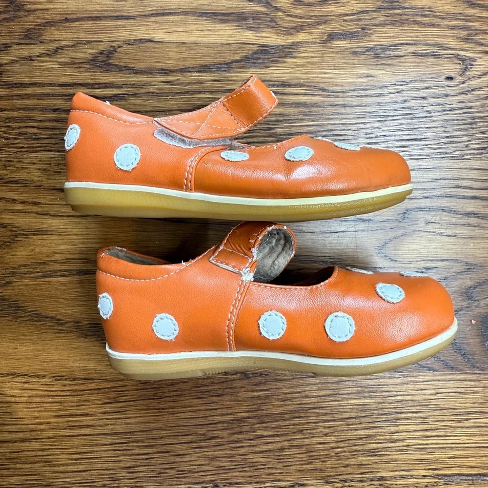 Puddle Jumper (PJs) Orange / White Polka Dot Kids Mary Jane Shoes Size 6